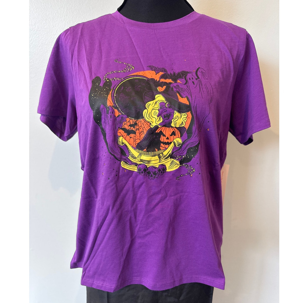 ModCloth Halloween Spooky T-Shirt Purple Organic Peruvian Cotton Witch M NWT